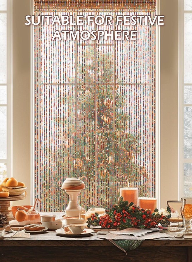 Ezcasch 52 Strands Colorful Beaded Curtain Bamboo Curtain for Doorways Multi-Scenario Application Purely Handmade Beaded Curtain as Insect Screen for Bedroom or Balcony 35.4" x 74.8", Rainbow - Image 3